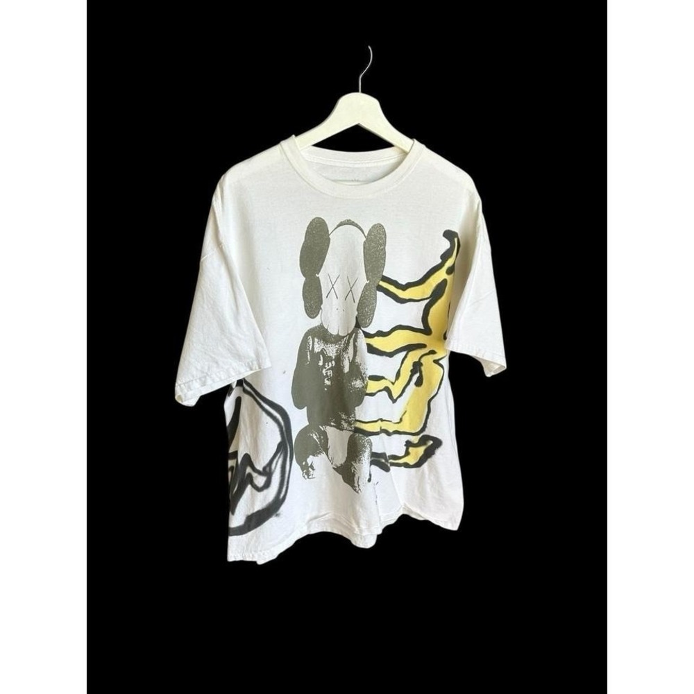 Travis Scott Cactus Jack x KAWS Fragment Collab White T Shirt Sz‎ XL Distressed